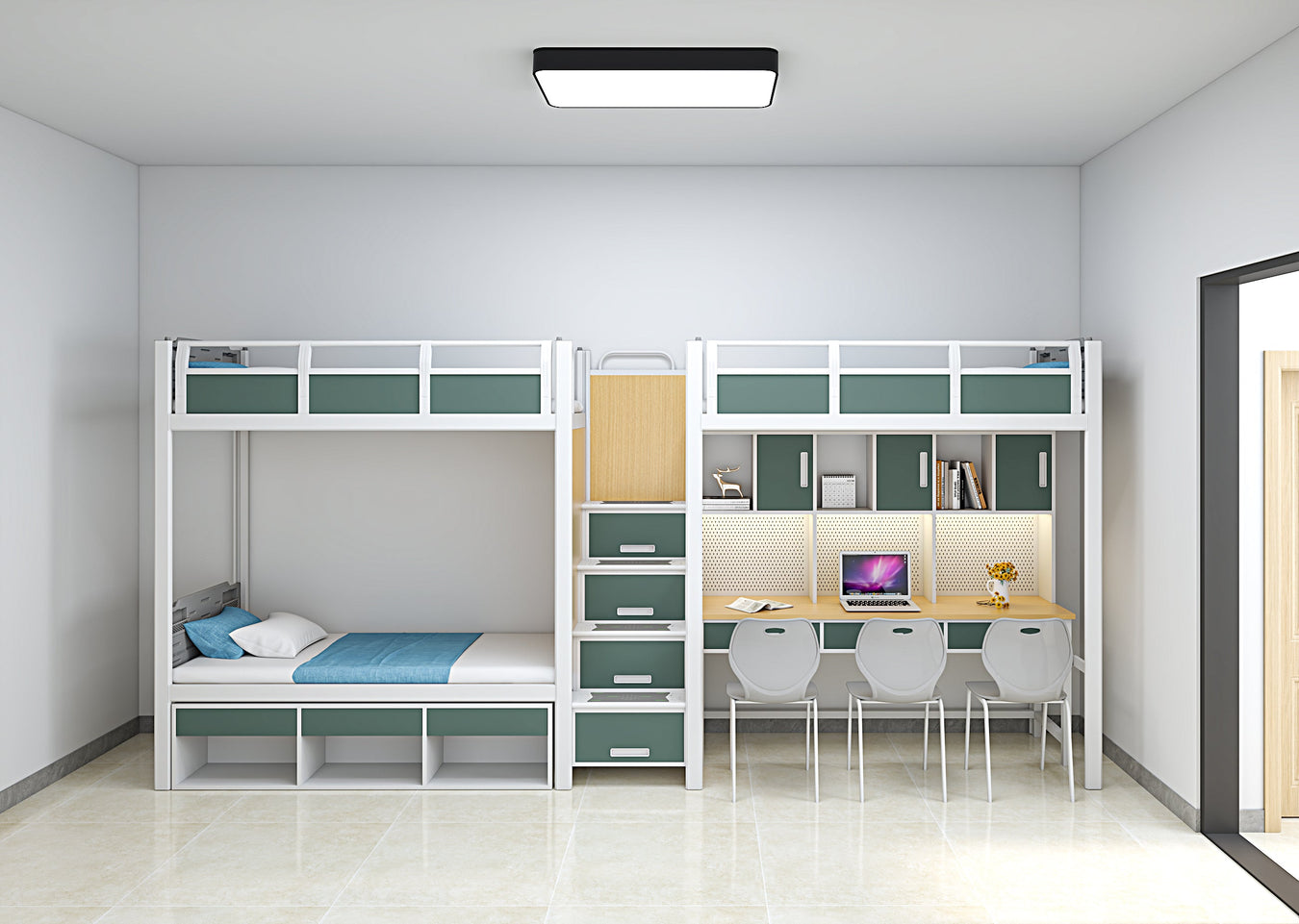 Three-person dormitory bed