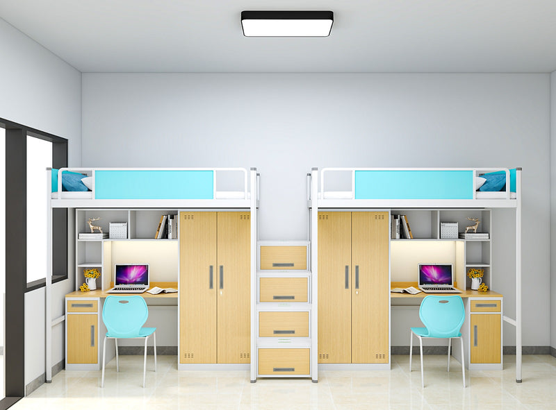 Two-module loft bed with central access ladder