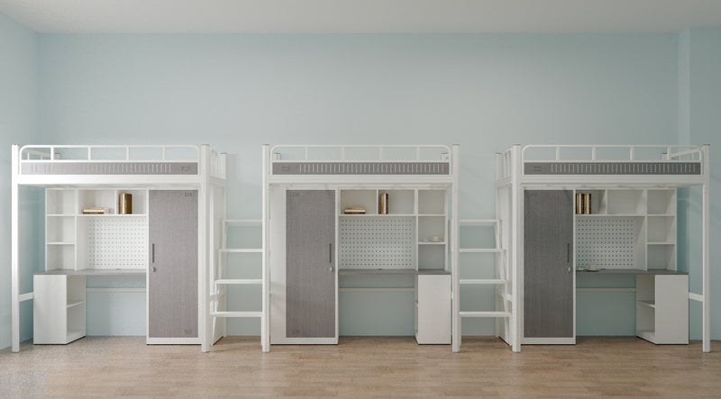 Three-module loft bed with central access ladder