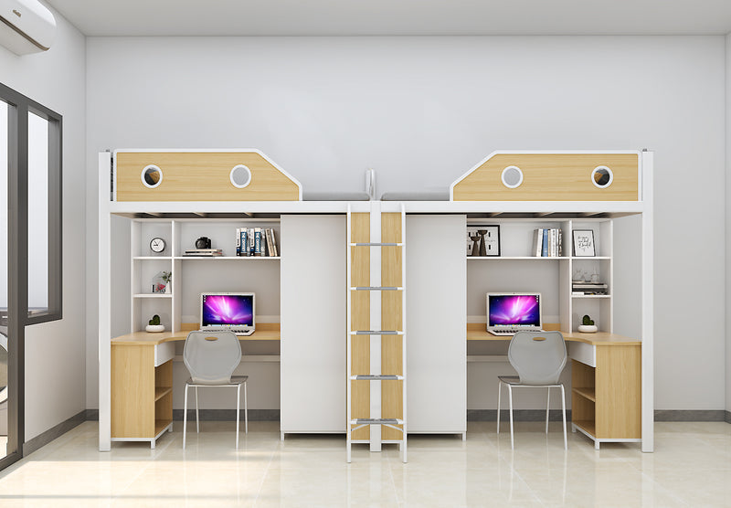 Two-module loft bed with side access ladder