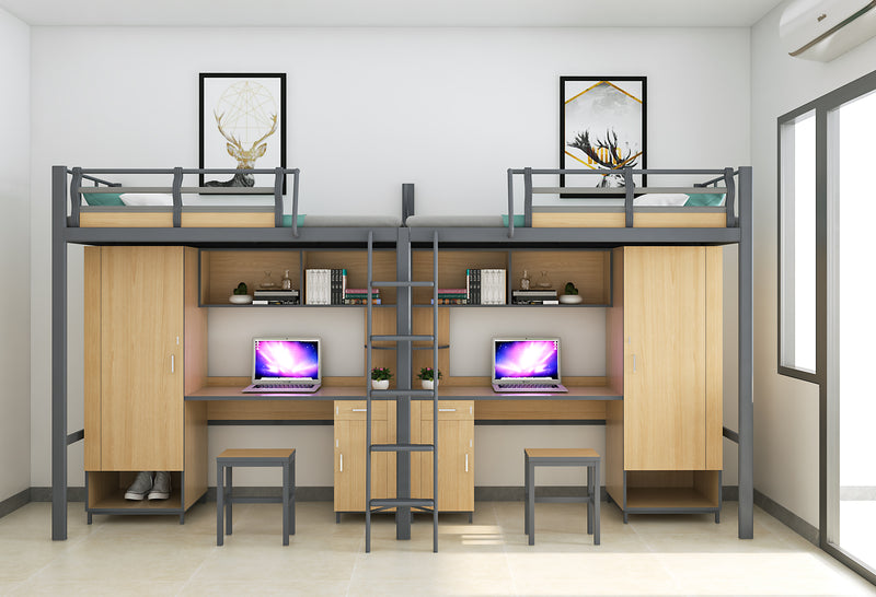 Two-module loft bed with side access ladder