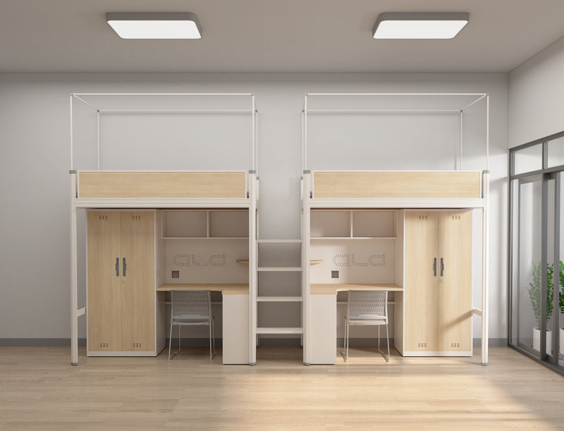 Two-module loft bed with central access ladder