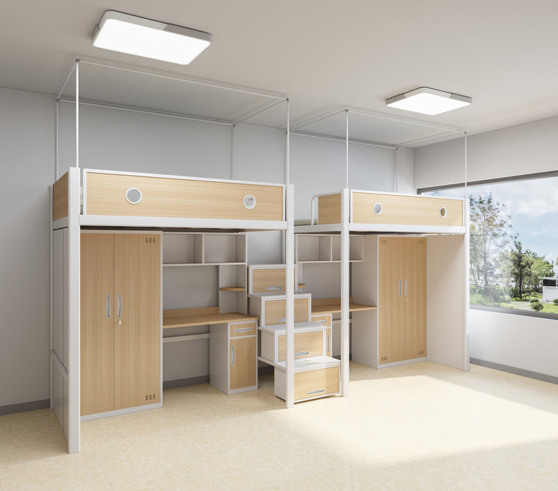 Two-module loft bed with central access ladder