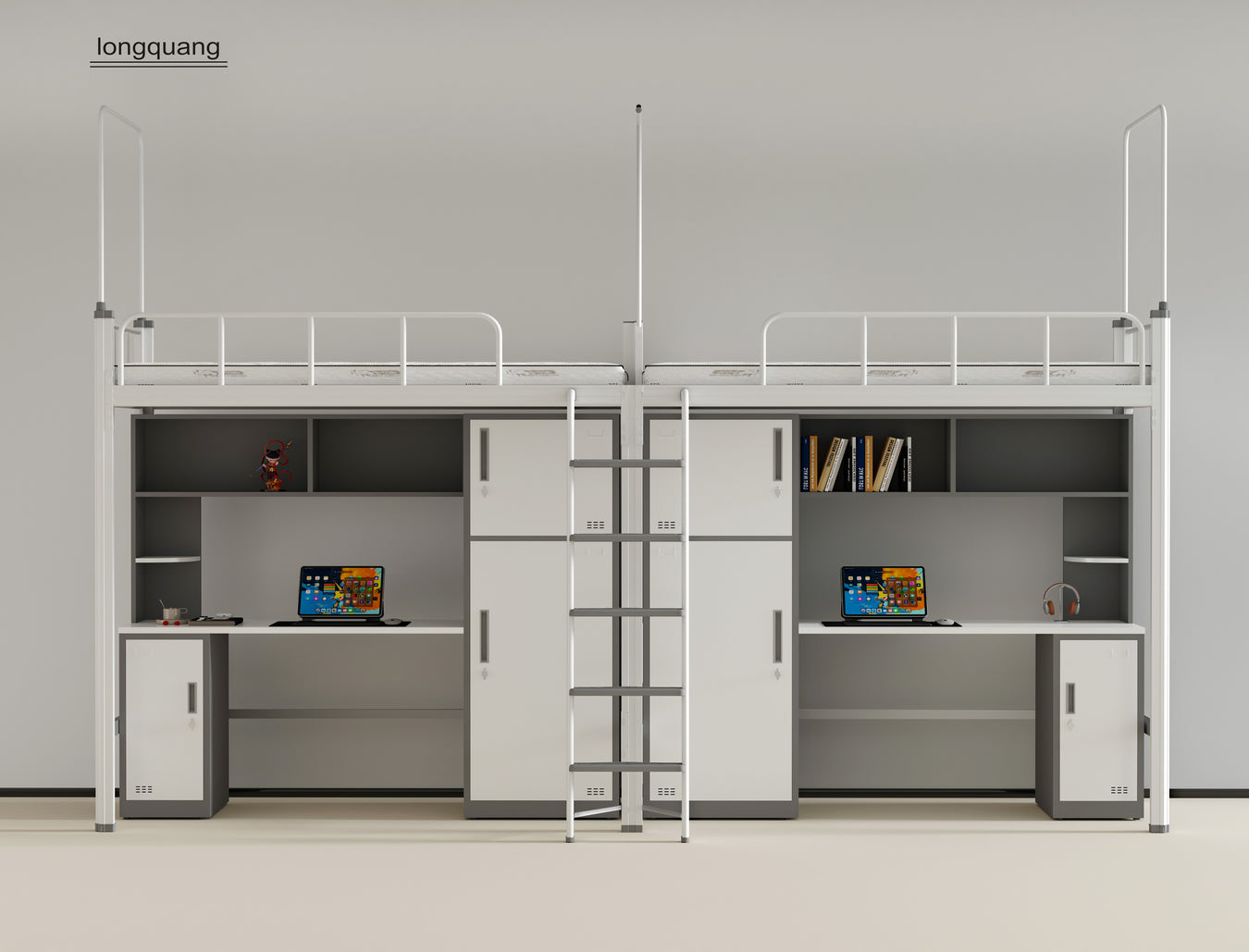 Two-module loft bed with side access ladder