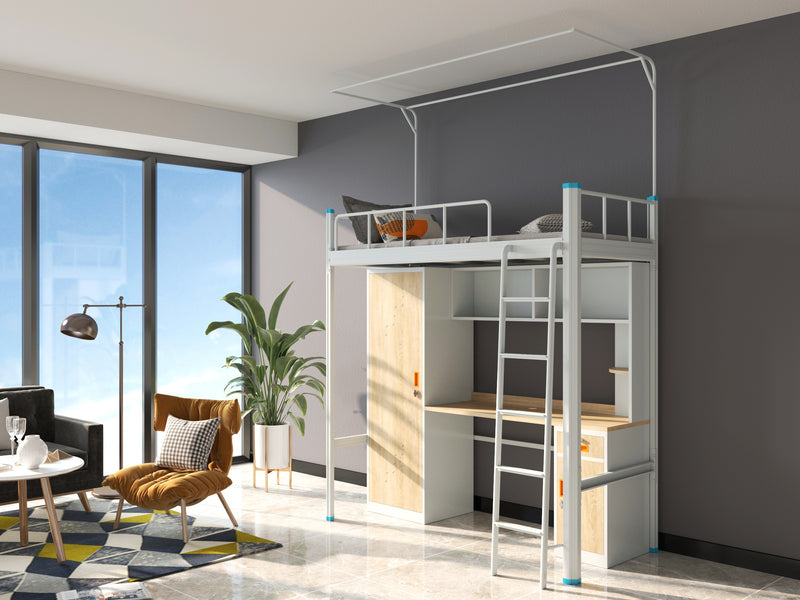 Single-module loft bed with side access ladder