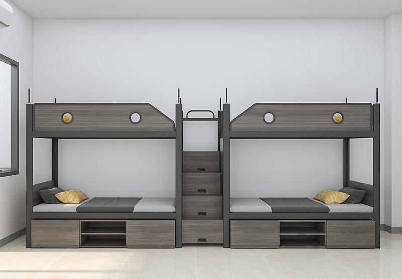 Four-person bunk beds with a middle ladder