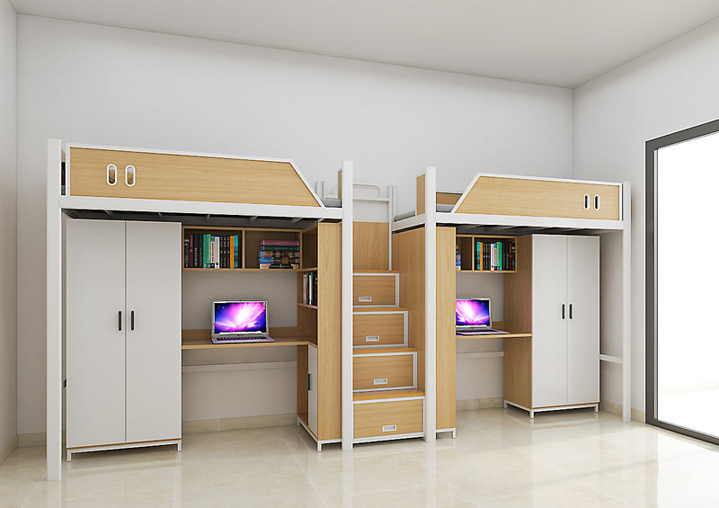 Two-module loft bed with central access ladder