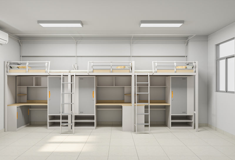 Three-module loft bed with side access ladder