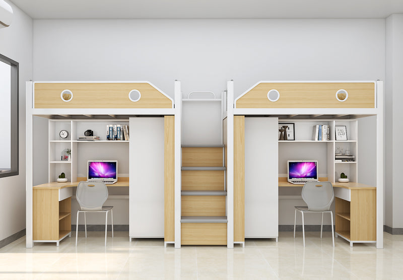 Two-module loft bed with central access ladder