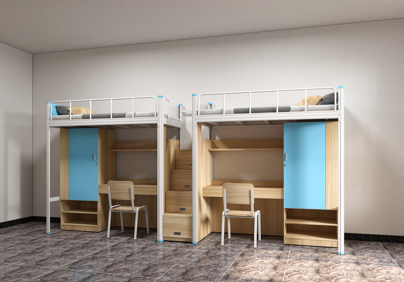 Two-module loft bed with central access ladder