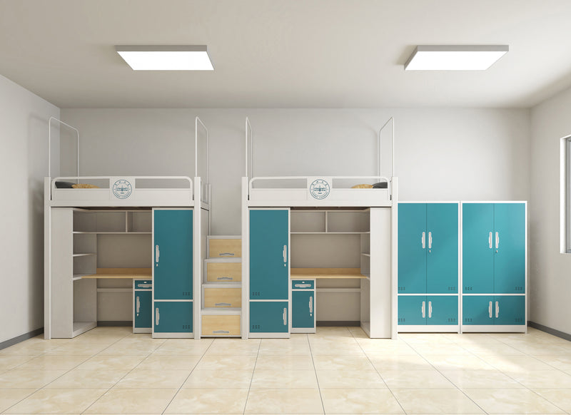 Two-module loft bed with central access ladder