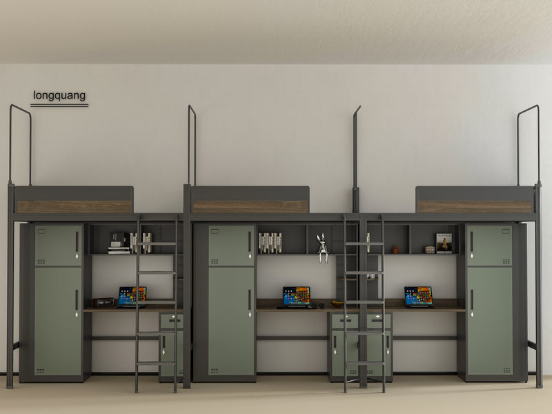 Three-module loft bed with side access ladder