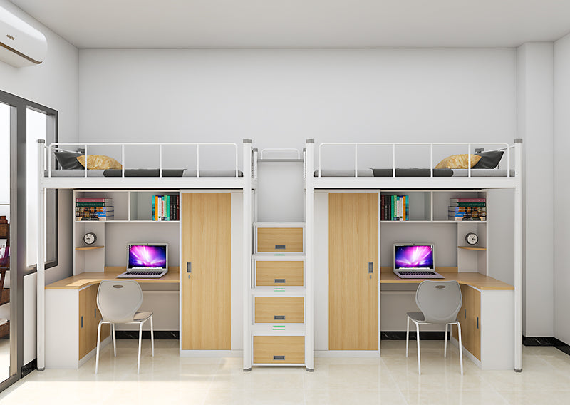 Two-module loft bed with central access ladder