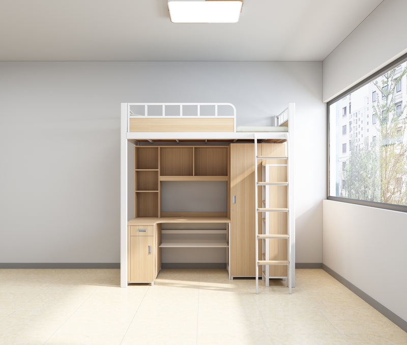 Single-module loft bed with side access ladder