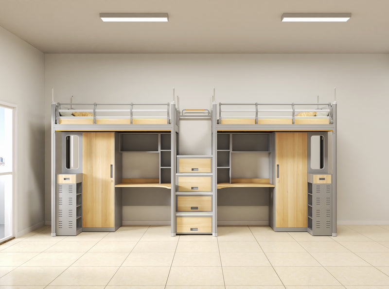 Two-module loft bed with central access ladder