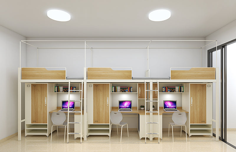 Three-module loft bed with side access ladder