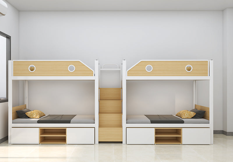 Four-person bunk bed with connecting ladder