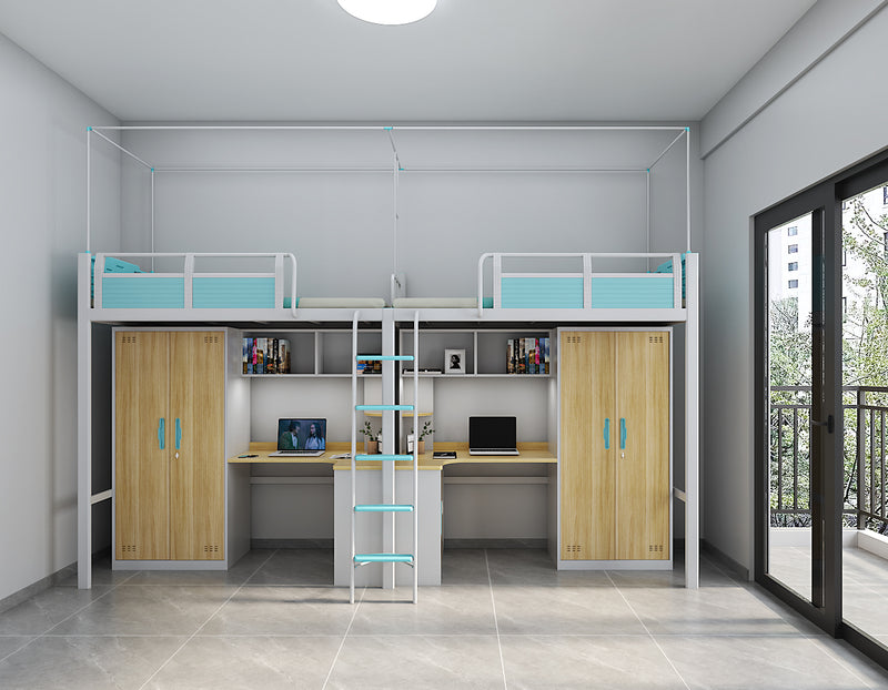 Two-module loft bed with side access ladder