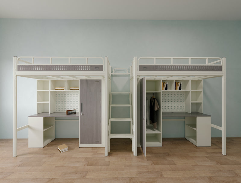 Two-module loft bed with central access ladder