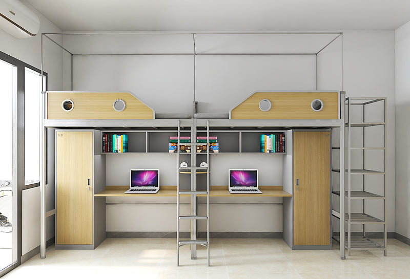 Two-module loft bed with side access ladder