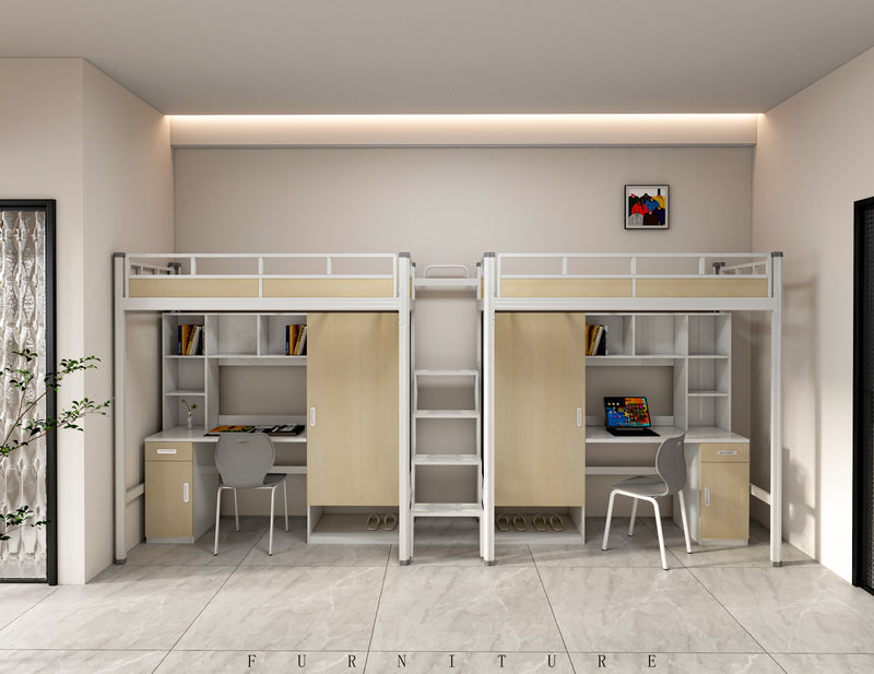 Two-module loft bed with central access ladder