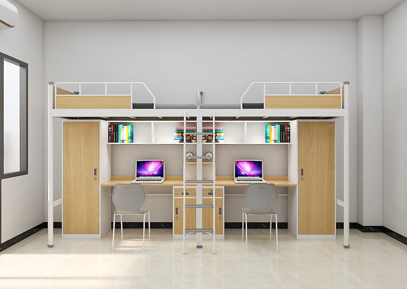 Two-module loft bed with side access ladder