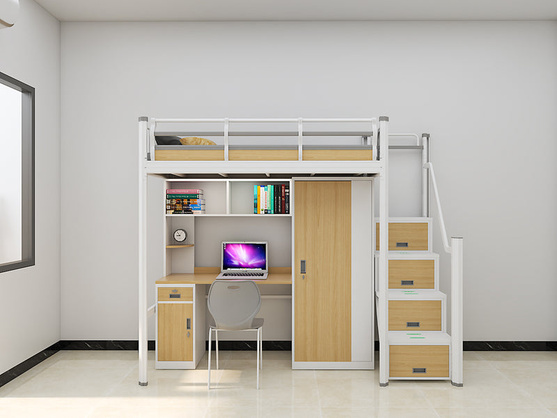 Single-module loft bed with central access ladder