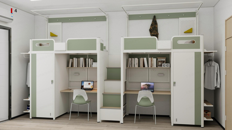 Two-module loft bed with central access ladder