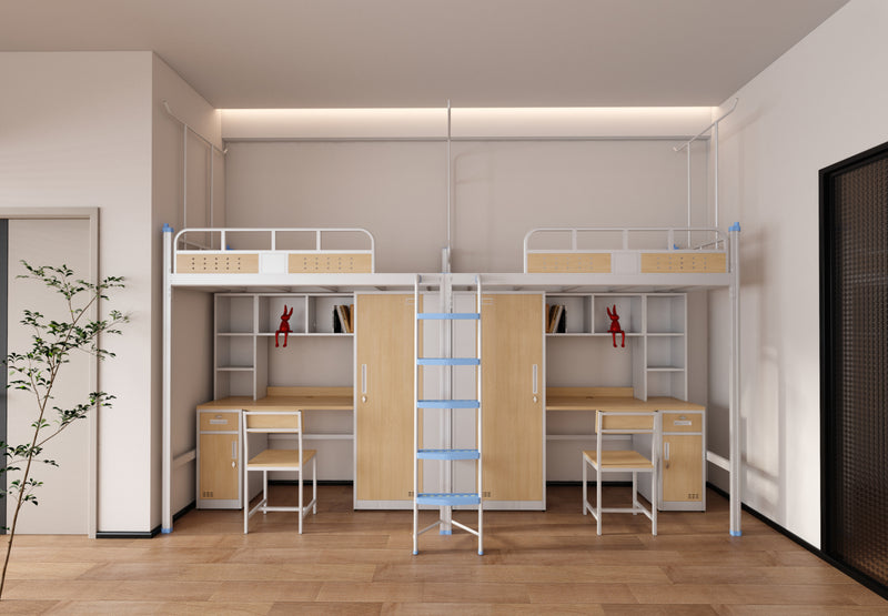 Two-module loft bed with side access ladder