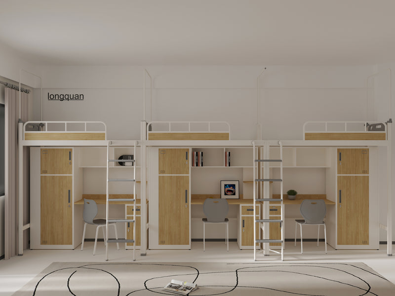 Three-module loft bed with side access ladder