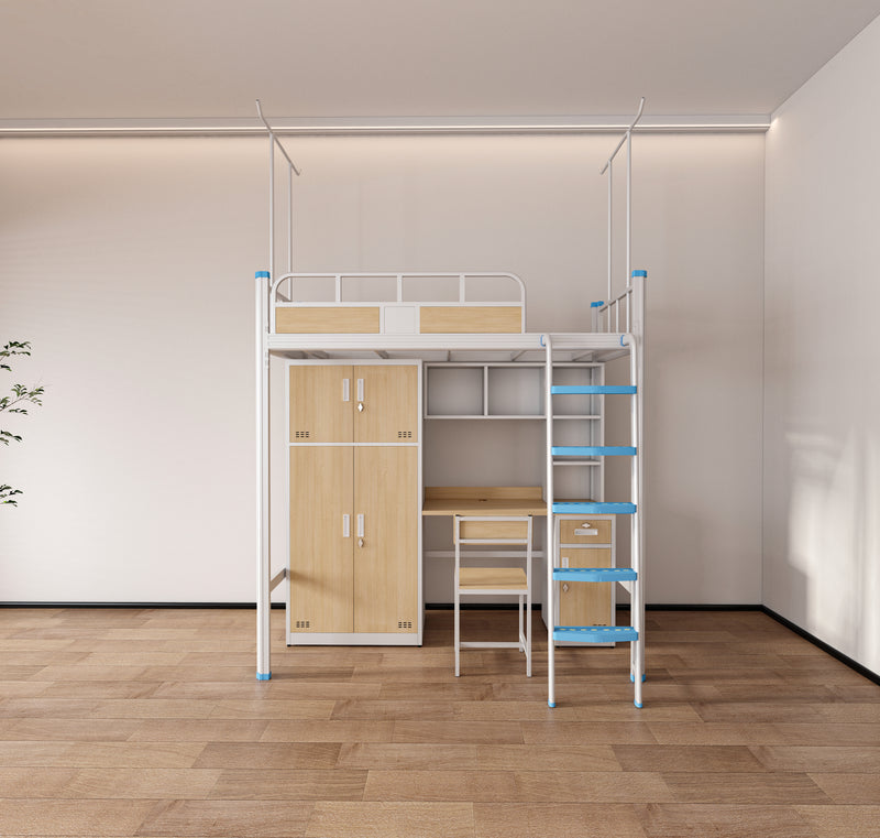 Single-module loft bed with side access ladder